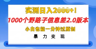 2025抖音1000个野路子信息差最新玩法，一分钟过原创，暴力变现月入几k-我的站点