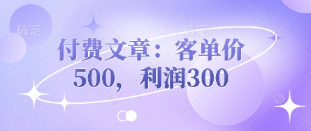 付费文章：客单价500，利润300-我的站点