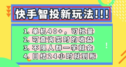 快手智投新玩法，单机日入40+，可批量，可查询实时收益，零门槛【揭秘】-我的站点