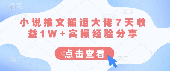 小说推文搬运大佬7天收益1W+实操经验分享-我的站点