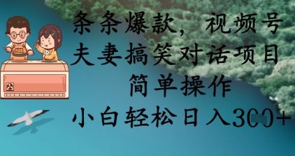条条爆款，视频号夫妻搞笑对话项目，简单操作，小白轻松日入3张+-我的站点